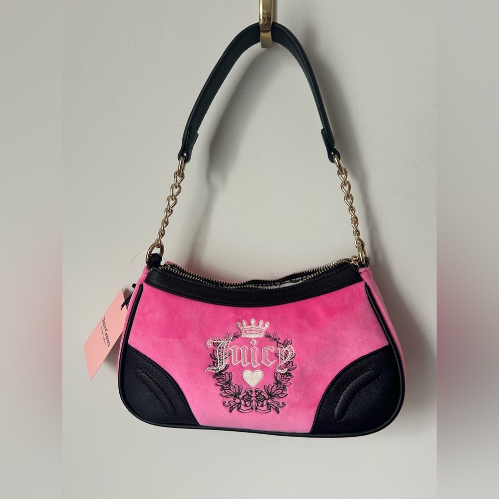 Viral juicy couture pink heritage velour shoulder bag